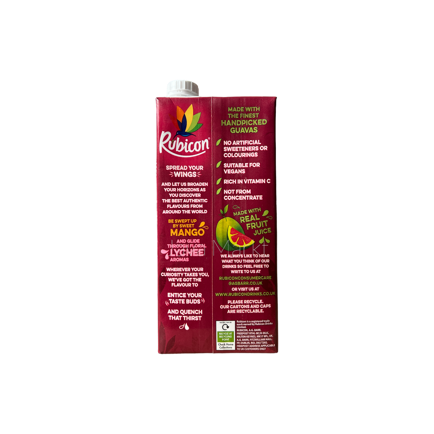 Rubicon Guaven Saftgetränk in 1L Flasche, orientalischer Getränke-Markenartikel, frisch und fruchtig in der Flasche sichtbar