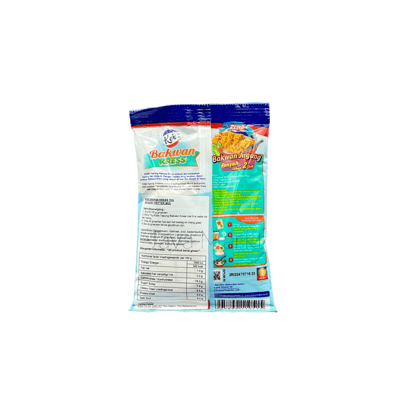 Vanka Kawat Kobe Tepung Bakwan Kress, Lebensmittel, feines Mehl für knusprige Bakwan, in rotem Verpackungsdesign.