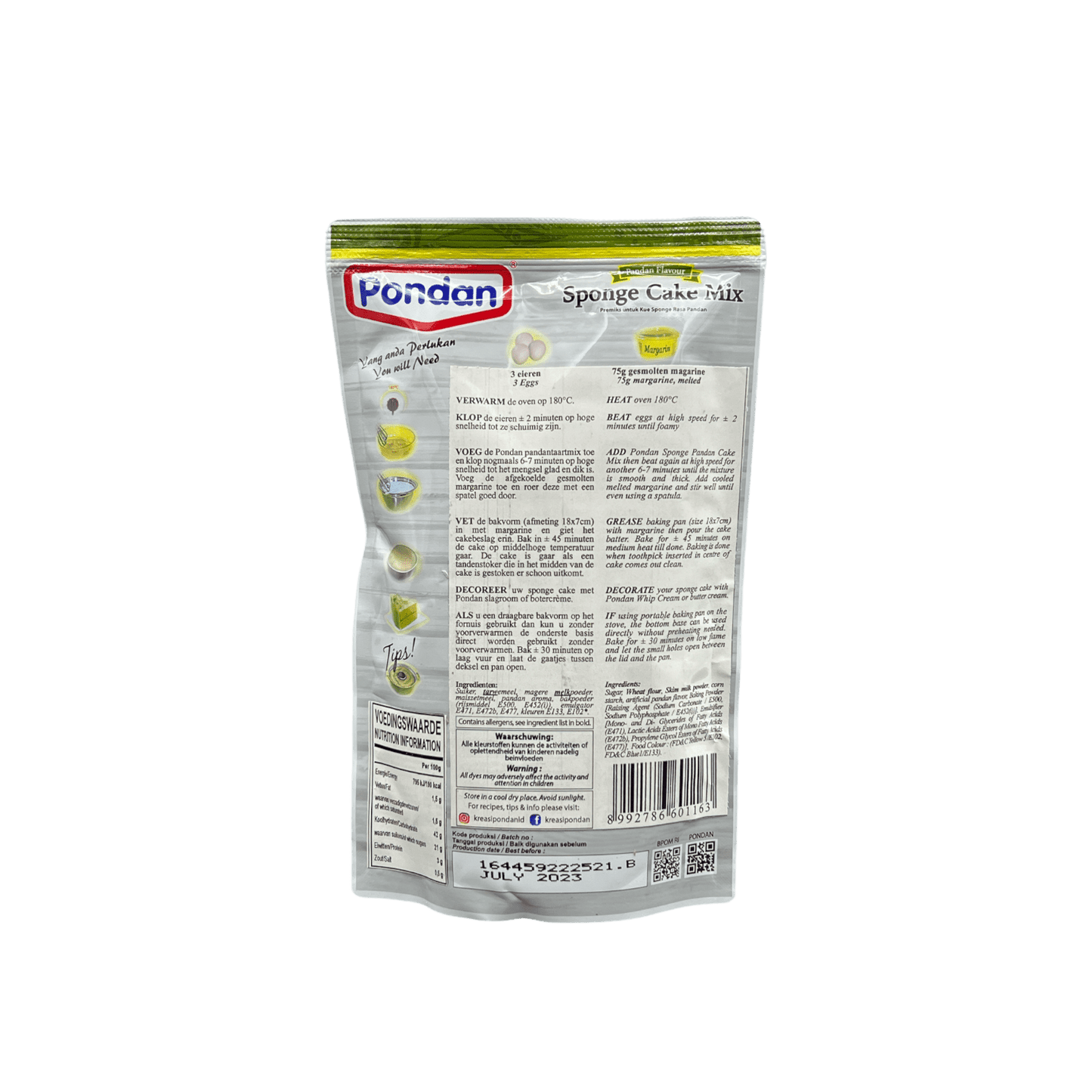 Vanka Kawat Pondan Biskuitteig mit Pandanaroma, Lebensmittel, Mehlmischung für Kuchen, sichtbarer Biskuit-Teig in Packung