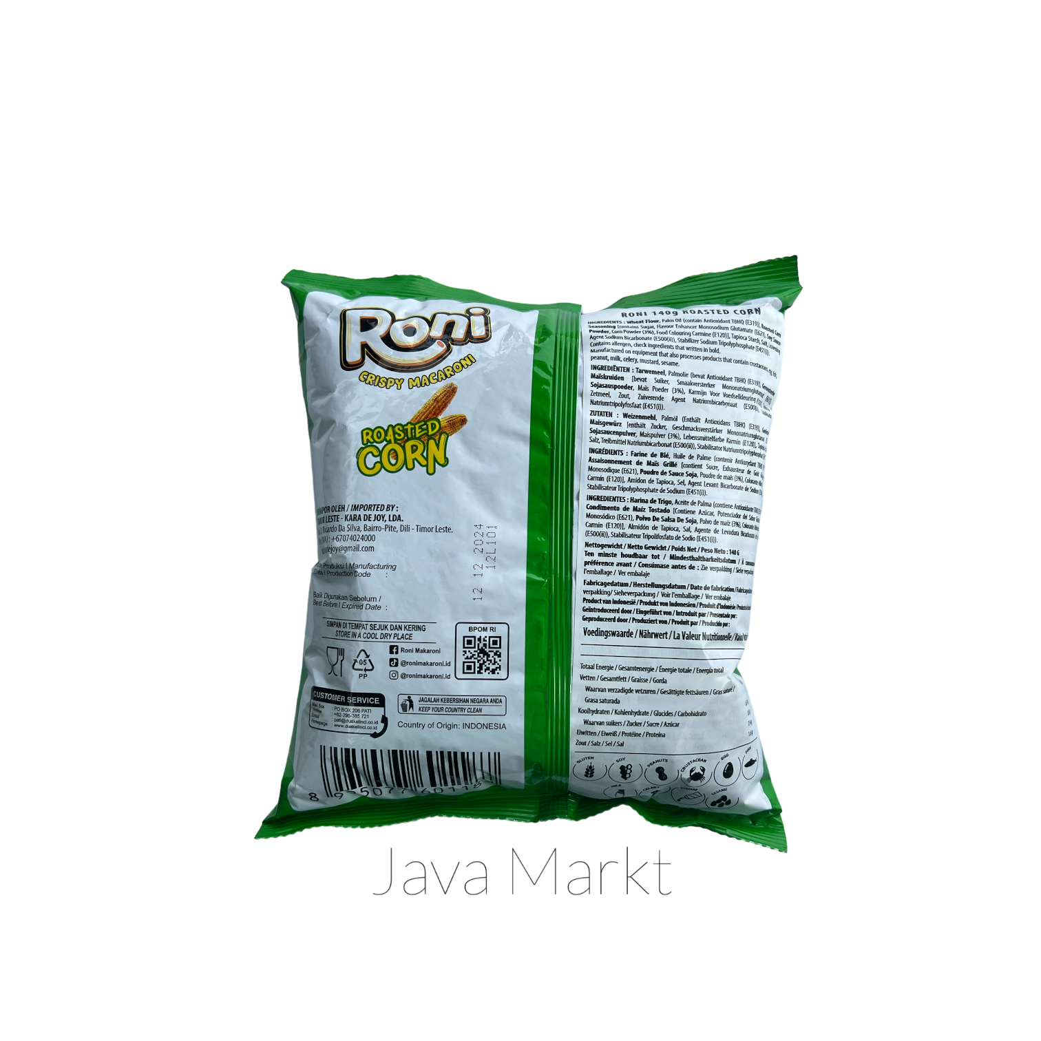 Knusprige RONI Macaroni mit geröstetem Mais von Nesia Food, snackartige Vorspeise in einer Packung