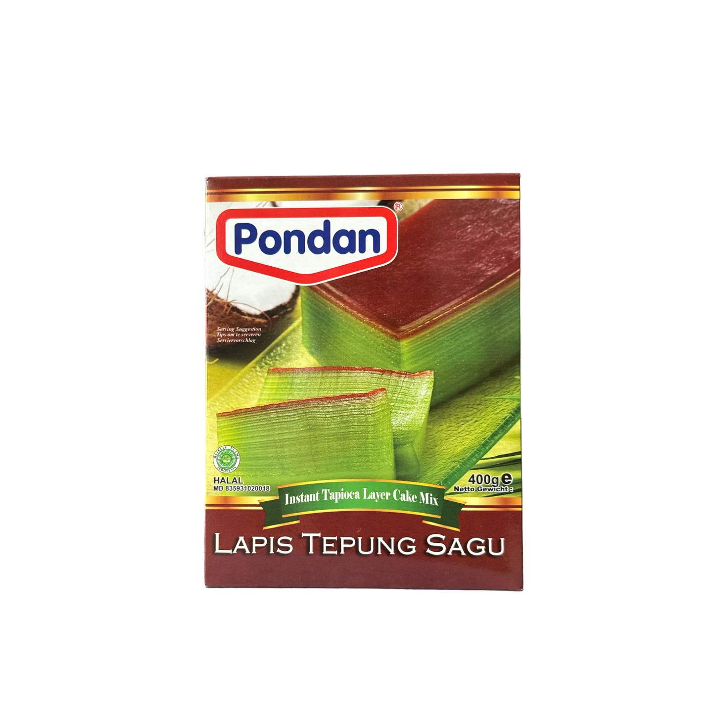 Backmischung Pondan Lapis Tepung Sagu von Vanka Kawat, feines Tapiokastärke-Pulver in Packung.