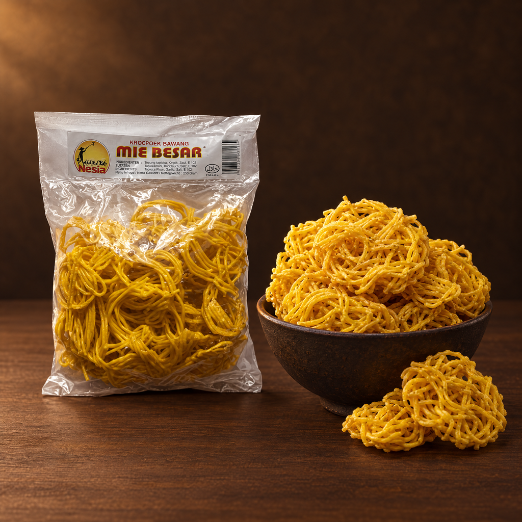 Kerupuk Mie Besar 250g – Packung mit frittierten Nudel-Krupuk