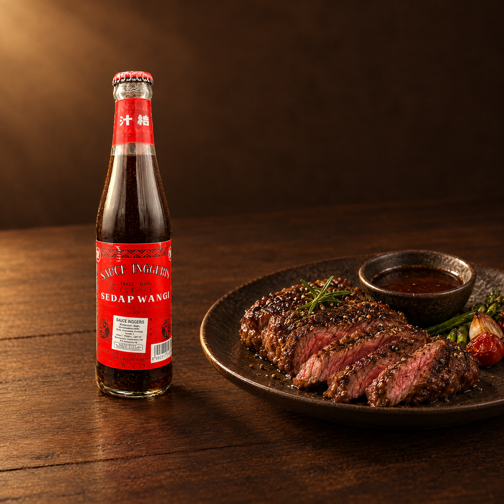 Sedap Wangi Saos Inggris 300ml – Flasche mit Steak
