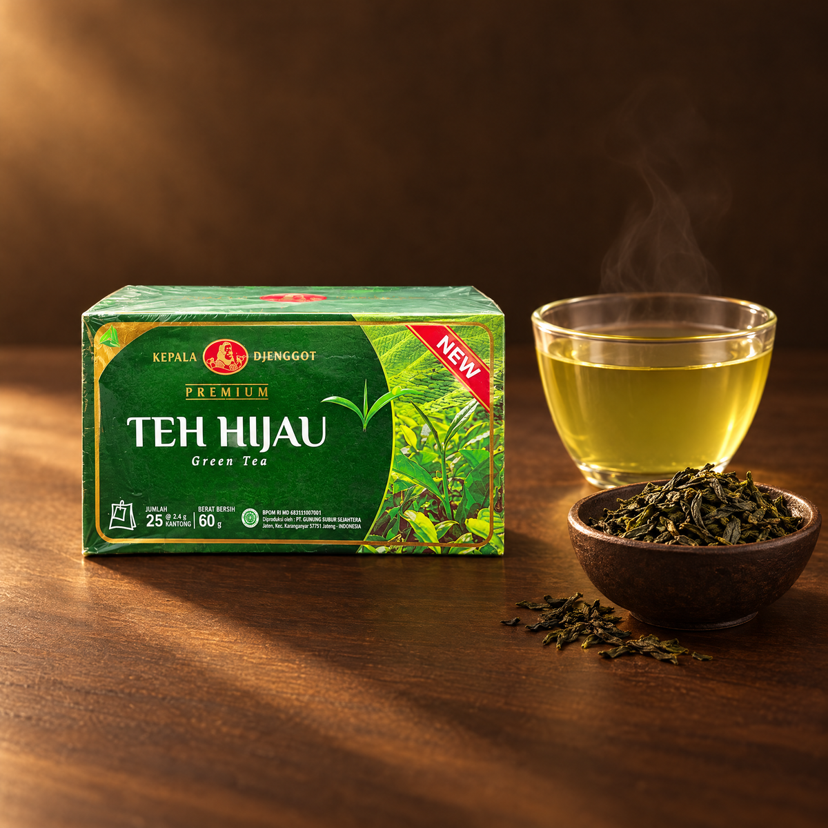 Kepala Djenggot Teh Hijau 100g – Packung mit aufgebrühtem Grüntee