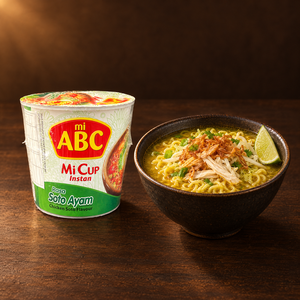ABC Mi Cup Rasa Soto Ayam 60 g – Becher mit fertiger Soto-Suppe