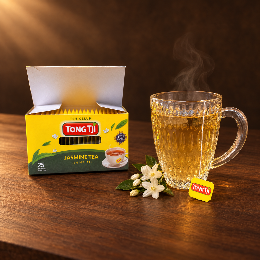 Tong Tji Jasmin Teh 25 Teebeutel – Packung mit Jasmintee im Glas