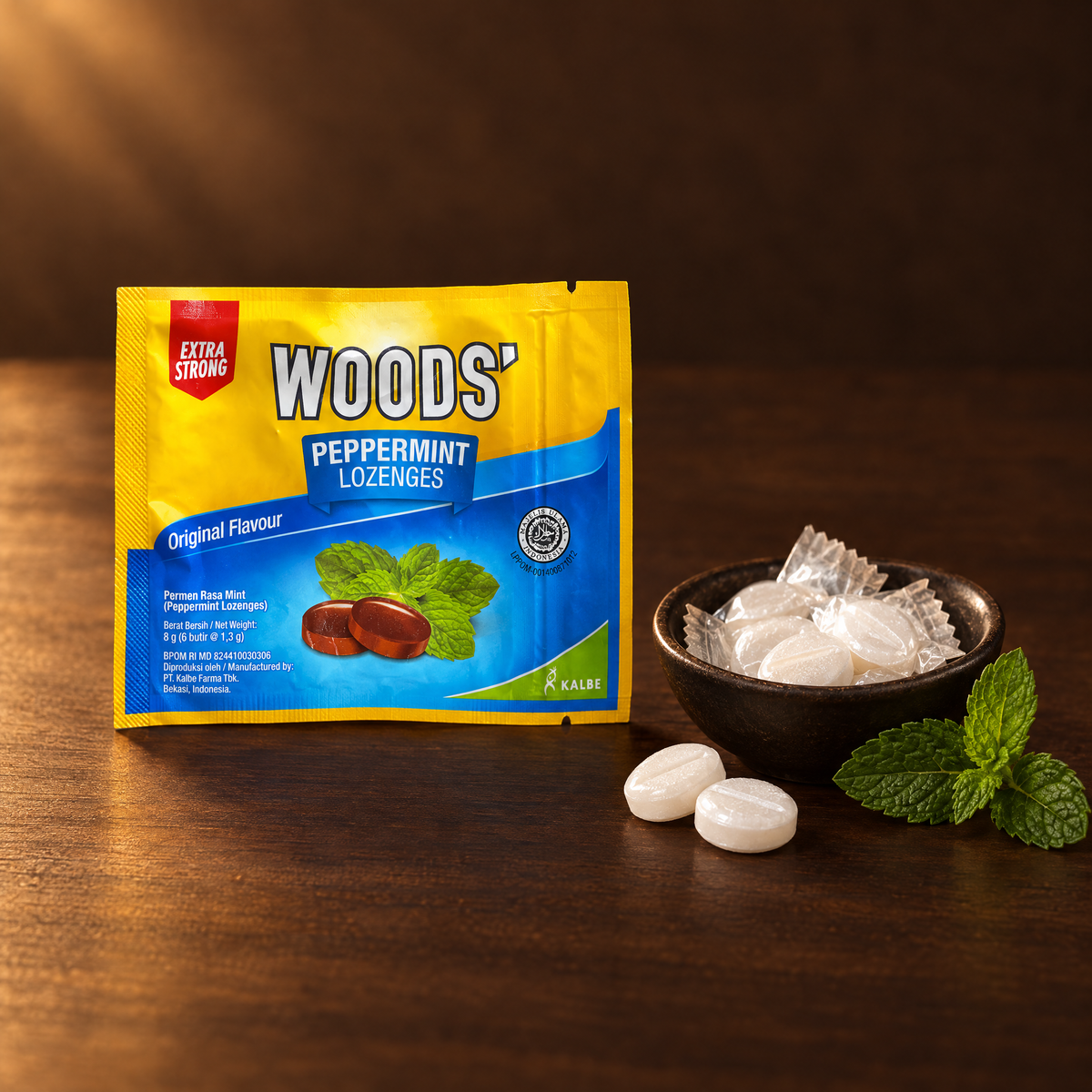 Woods' Permen Peppermint Extra Strong – Packung mit Pfefferminzbonbons