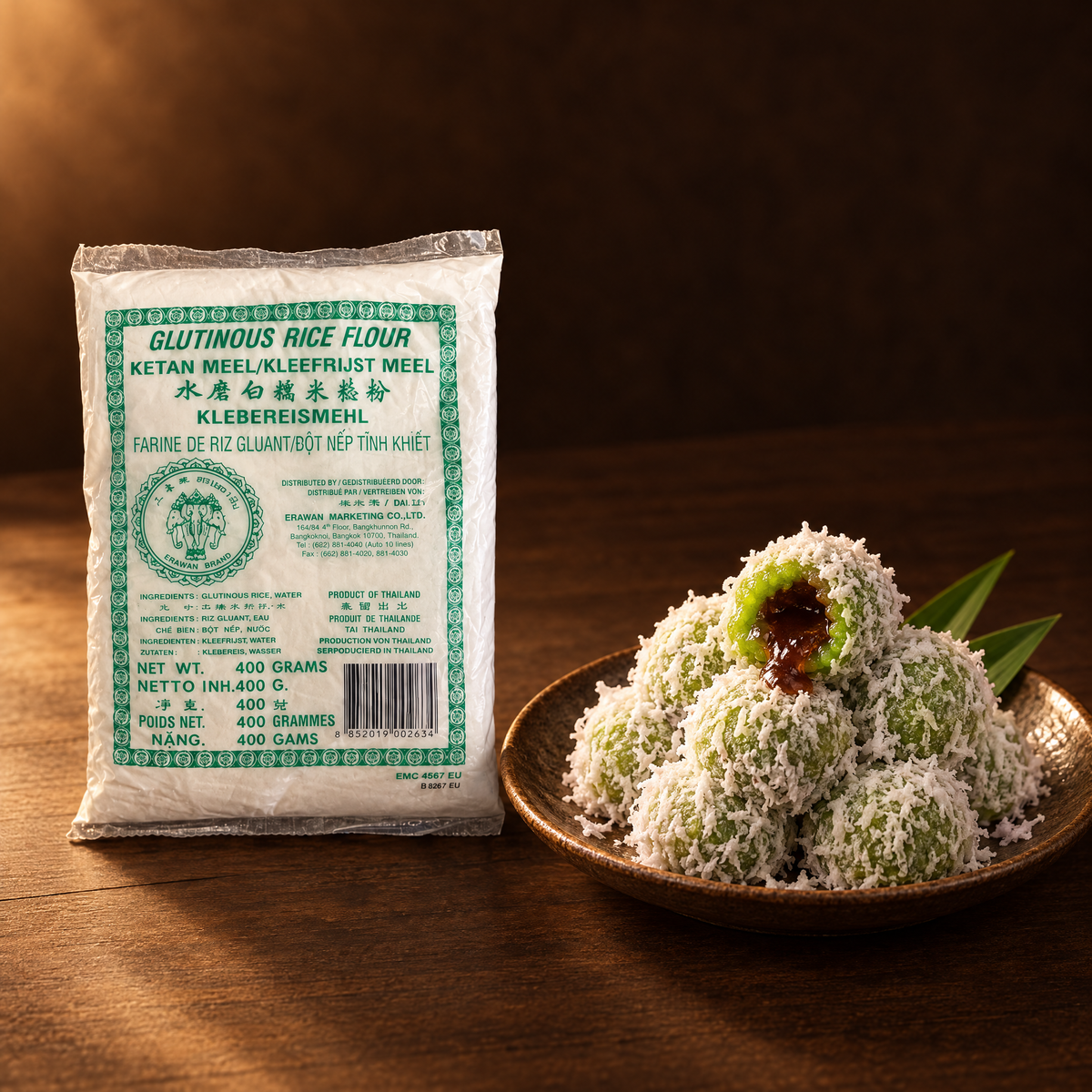 Tepung Ketan Erawan 400 g – Packung mit Klebreisbällchen