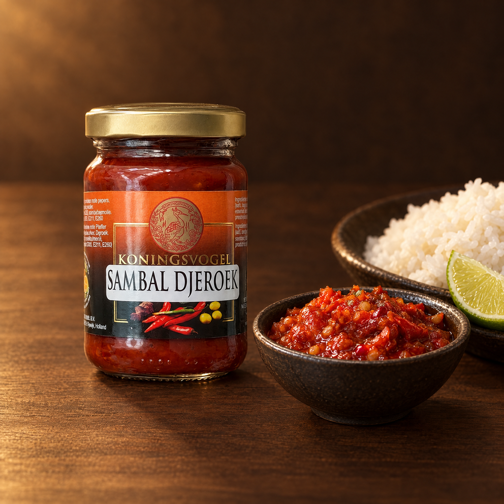 Koningsvogel Sambal Jeruk 130 g – Glas mit angerichtetem Sambal