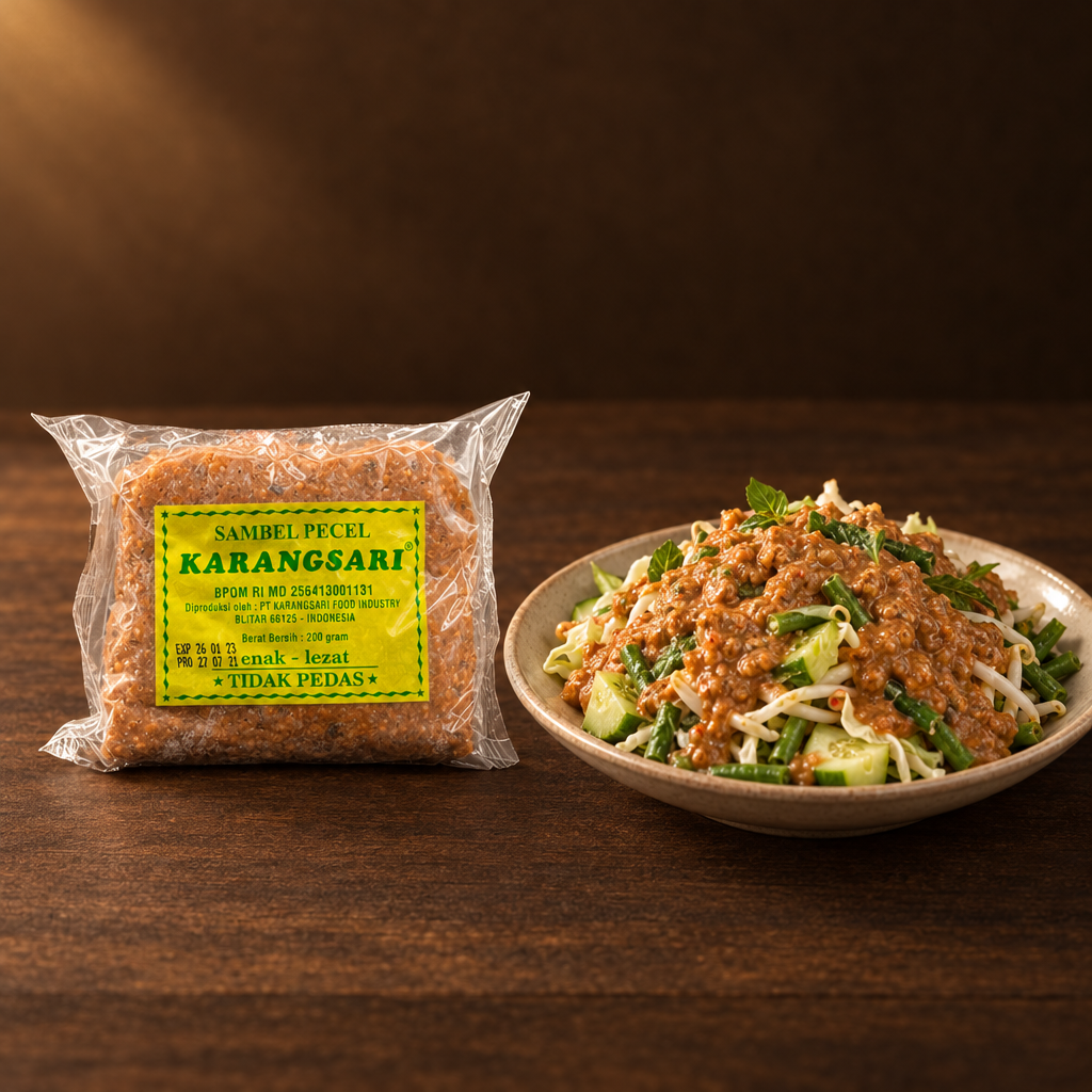 Karangsari Bumbu Pecel Tidak Pedas 200g – Packung mit Karedok-Salat