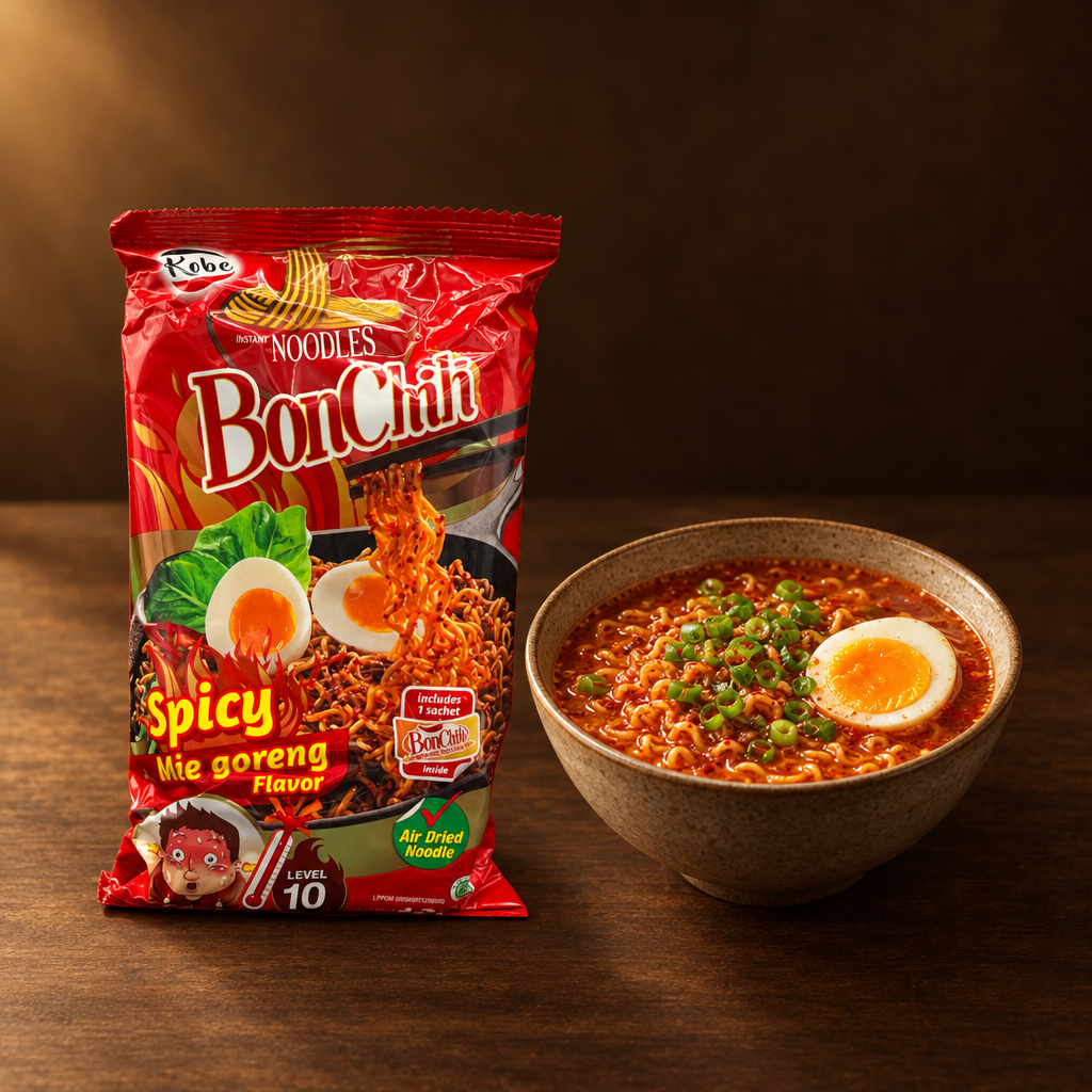 Kobe Mie Instant BonCabe Level 10 108g – Packung mit scharfer Nudelsuppe