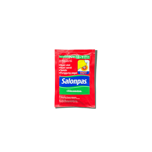 Warmpflaster Salonpas Koyo Pereda Nyeri HOT von Nesia Food, zur Linderung von Muskel- und Gelenkschmerzen, auf der Haut sichtbar