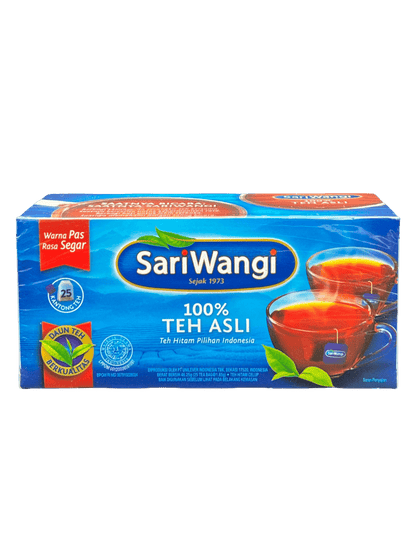 Sari Wangi Teh Asli von Nesia, eine Packung mit Tees & Aufgüsse, frisch und aromatisch in einer weißen Verpackung.