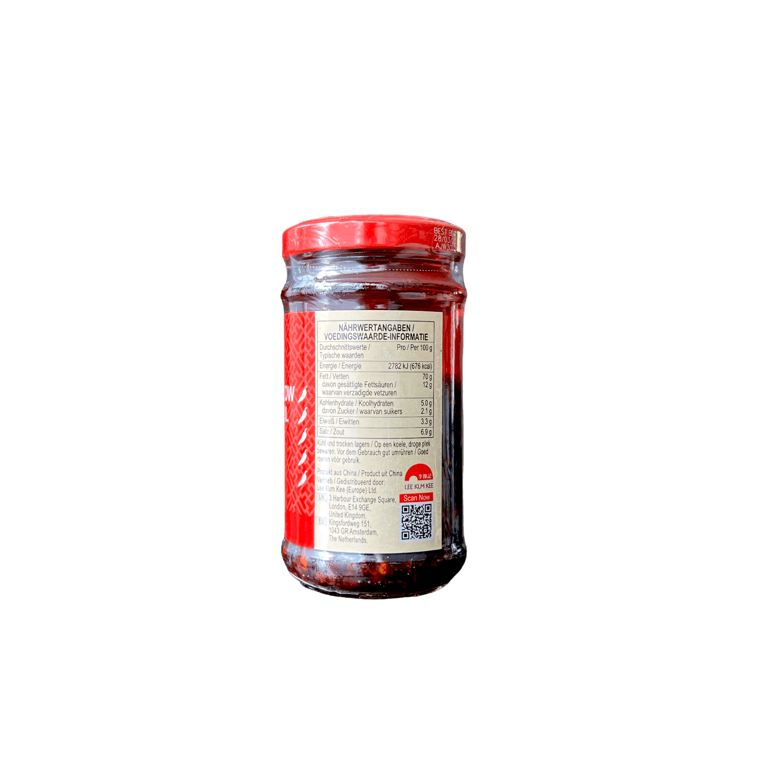 Chiliöl von Lee Kum Kee, Chilisauce in Flasche, orientalisch gewürzt, ideal für asiatische Gerichte, in der Flasche mit Etikett