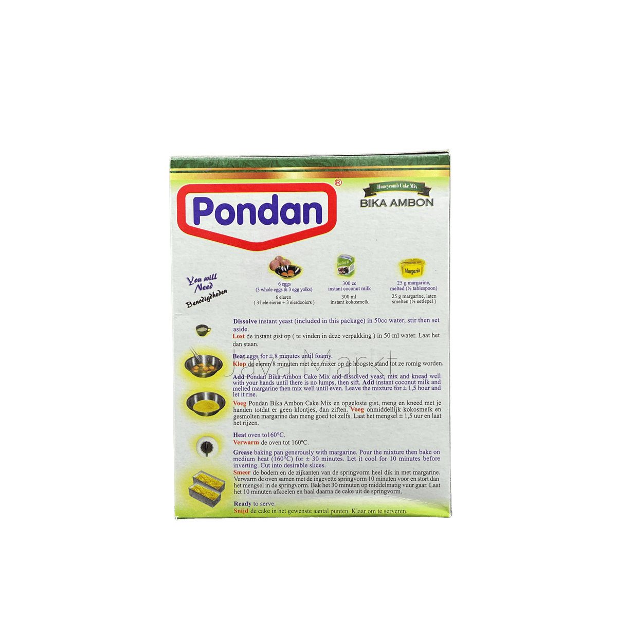 Vanka Kawat Pondan Bika Ambon Backmischung, Verpackung mit Bika Ambon Kuchen, Backmischung für den traditionellen indonesischen Kuchen