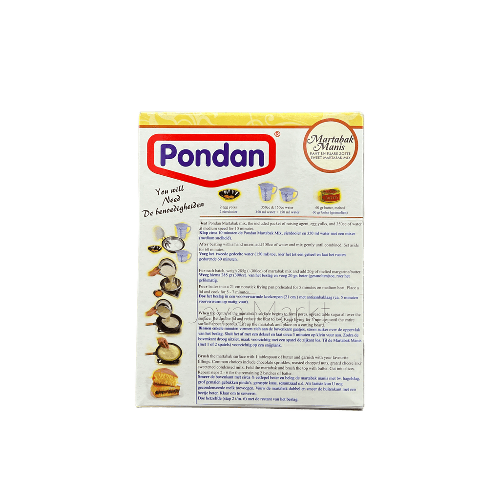 Vanka Kawat Pondan Tepung Martabak Manis, feines Lebensmittel für süße, dicke indonesische Pfannkuchen, in Packung sichtbar
