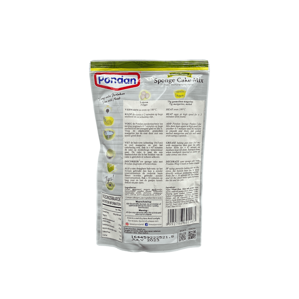 Vanka Kawat Pondan Biskuitteig mit Pandanaroma, Lebensmittel, Mehlmischung für Kuchen, sichtbarer Biskuit-Teig in Packung